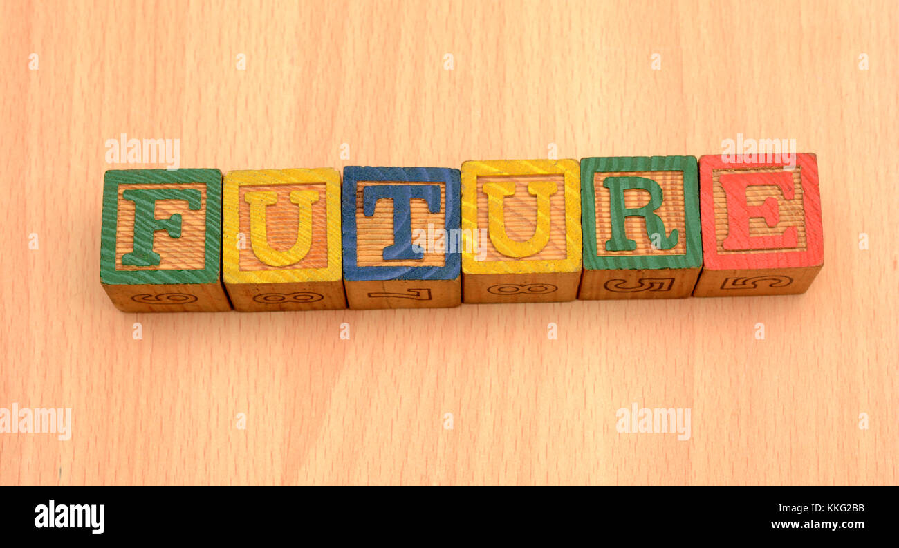 Future Words on wood blocks - Futuristic concept Stock Photo