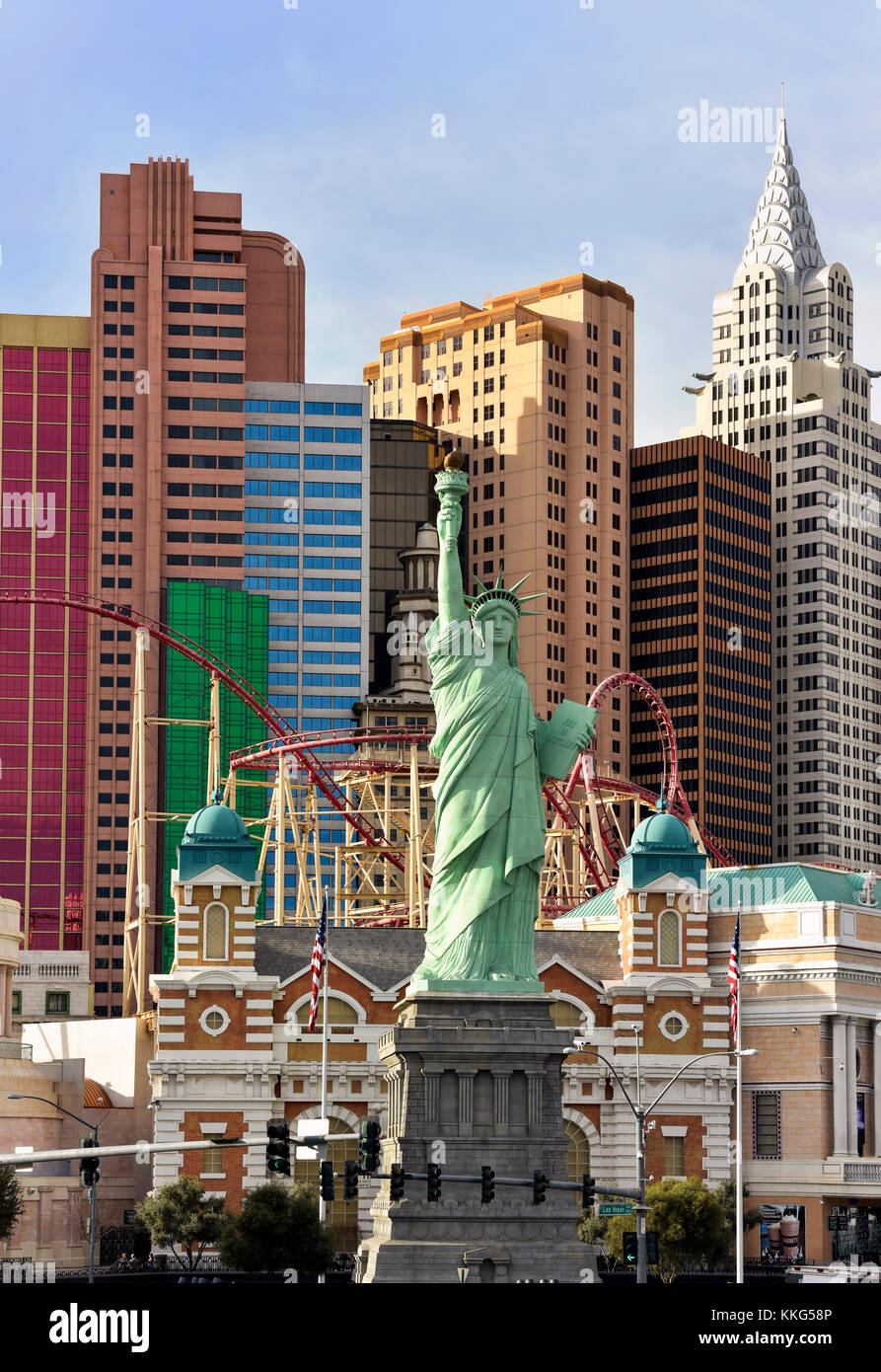 Day time view of New York New York Las Vegas with Statue of Liberty Stock Photo