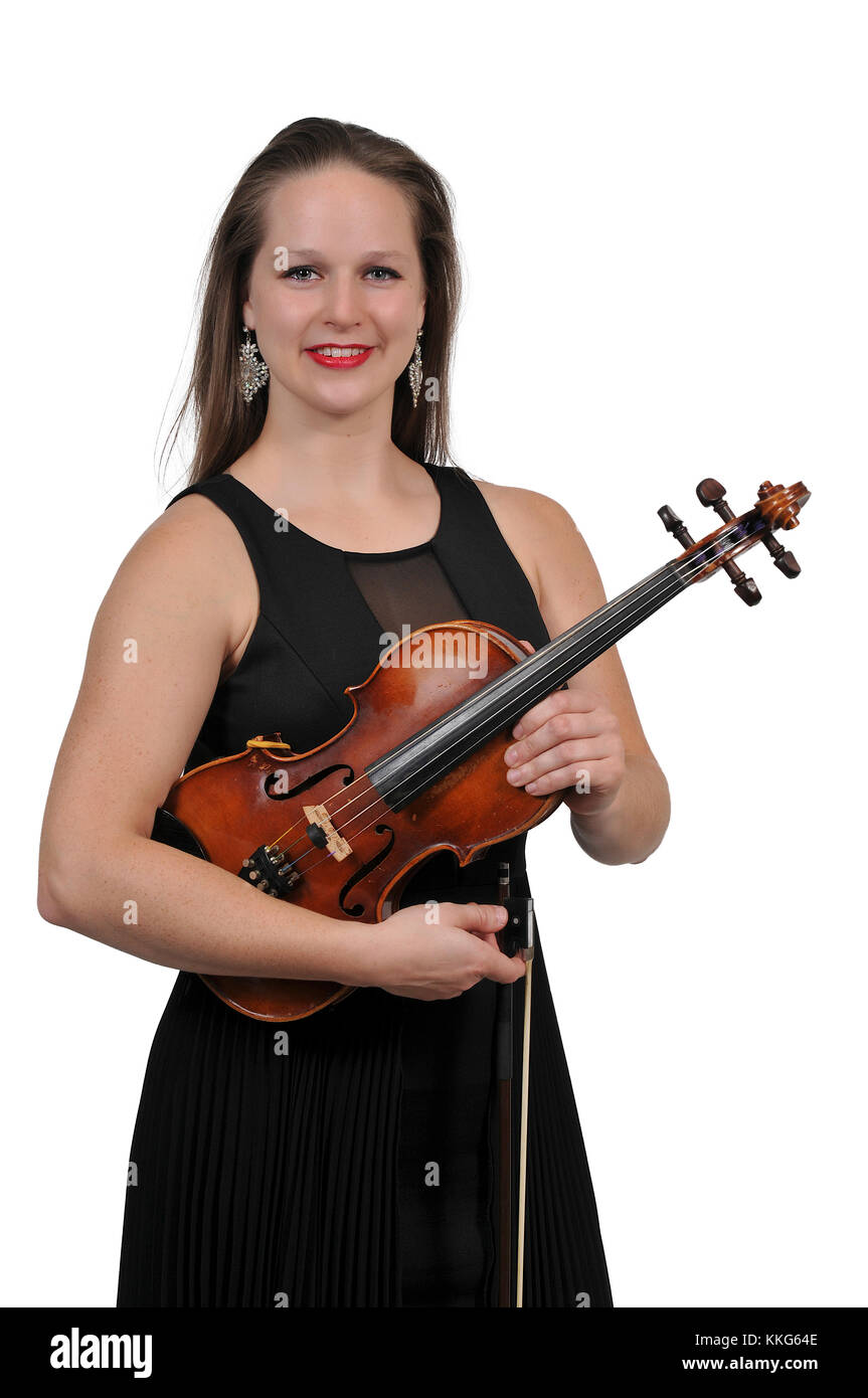 Beautiful young woman holding a violin classical instrument Stock Photo