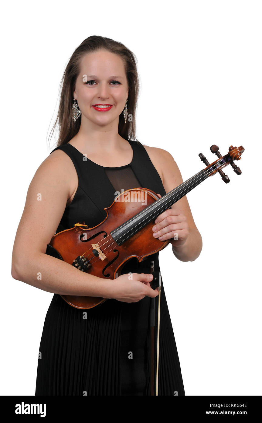 Beautiful young woman holding a violin classical instrument Stock Photo ...