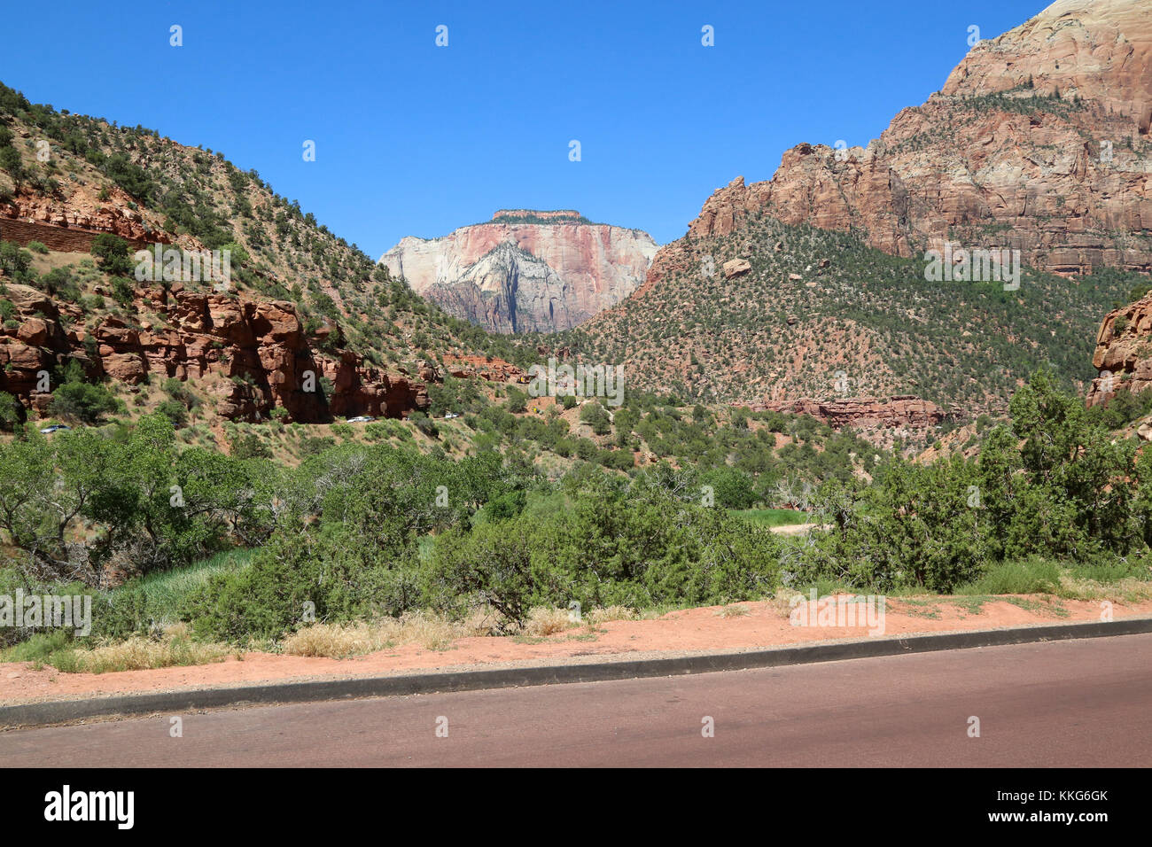 A scene along the ZionMt. Carmel Hwy as one enters Zion National Park from the east Stock Photo
