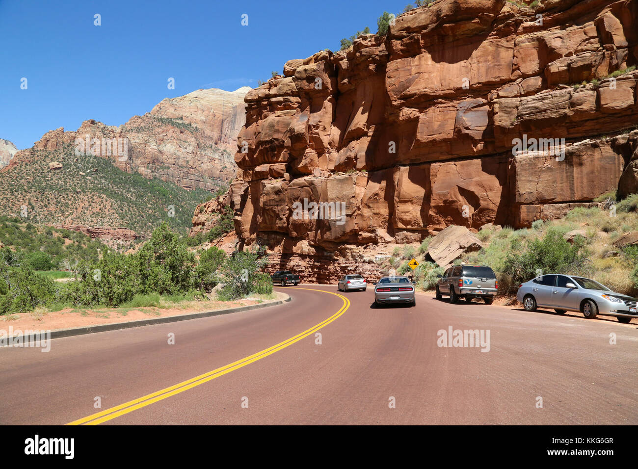 A scene along the ZionMt. Carmel Hwy as one enters Zion National Park from the east Stock Photo
