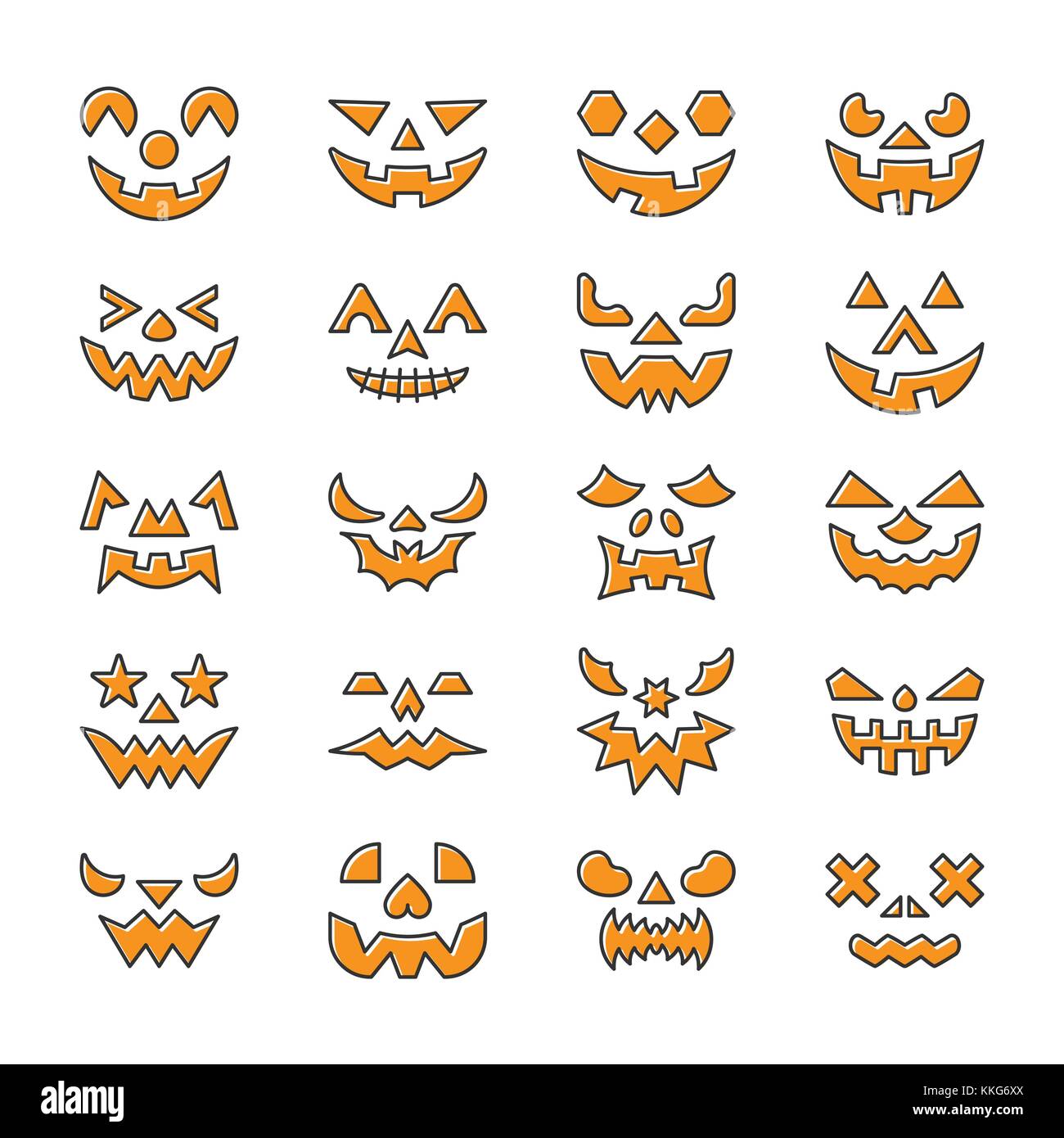 Halloween face set. Flat design line icon with displaced fill. Color logo concept for web, infographic, print, card, office, business style, baner, st Stock Vector