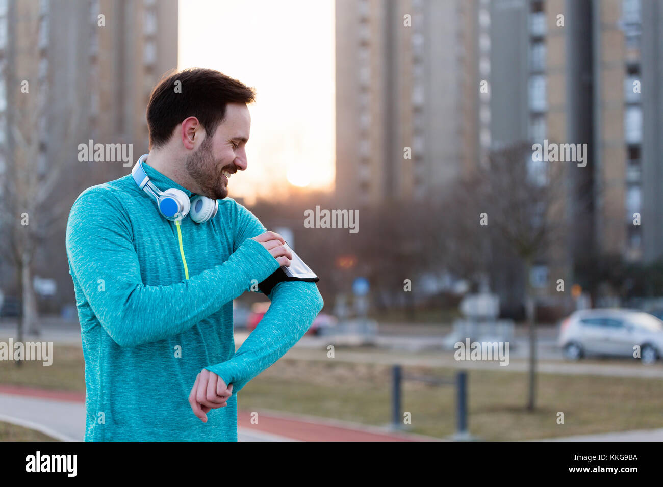Young fitness man running in urban area Stock Photo