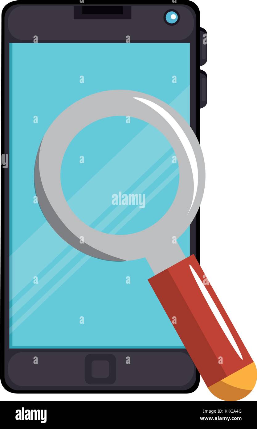 smartphone device with magnifying glass vector illustration Stock ...