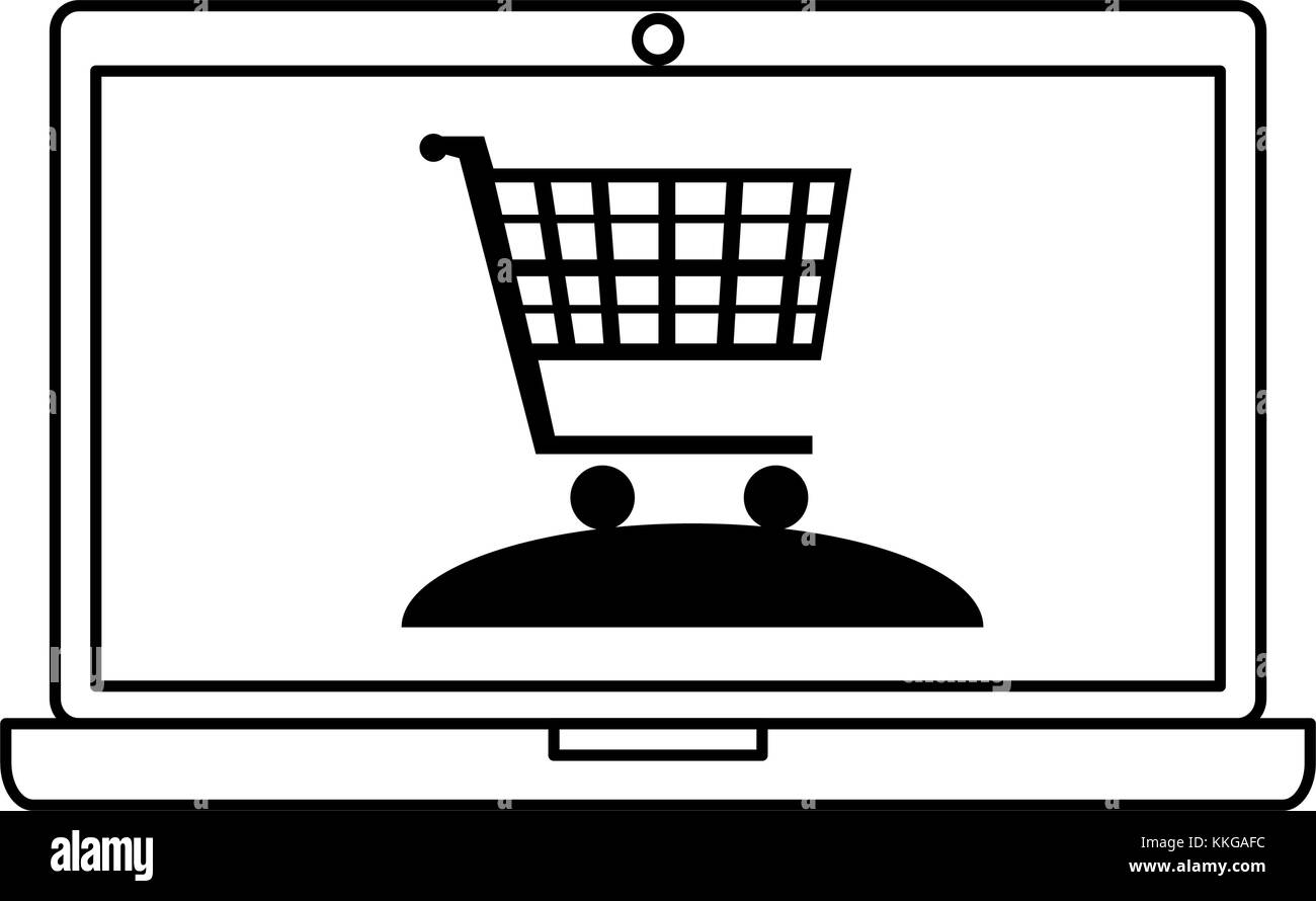 laptop computer with cart shopping vector illustration design Stock ...
