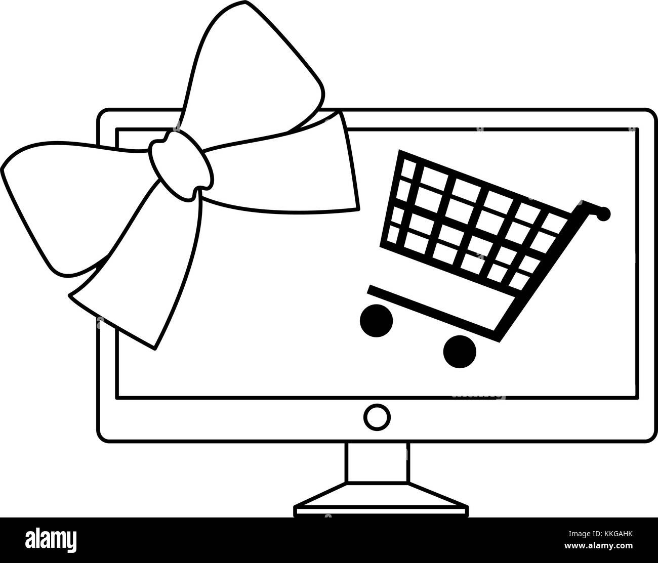 monitor computer with shopping cart vector illustration Stock Vector ...