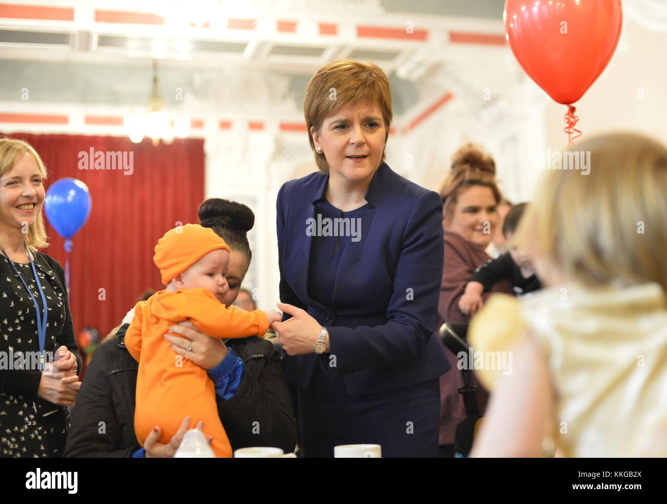 Scotland's First Minister Nicola Sturgeon attends a celebration event to celebrate NHS Tayside having supported more than 1,000 women through Family Nurse Partnership programme at the Caird Hall in Dundee.  Featuring: Nicola Sturgeon Where: Dundee, Scotland, United Kingdom When: 30 Oct 2017 Credit: Euan Cherry/WENN.com Stock Photo