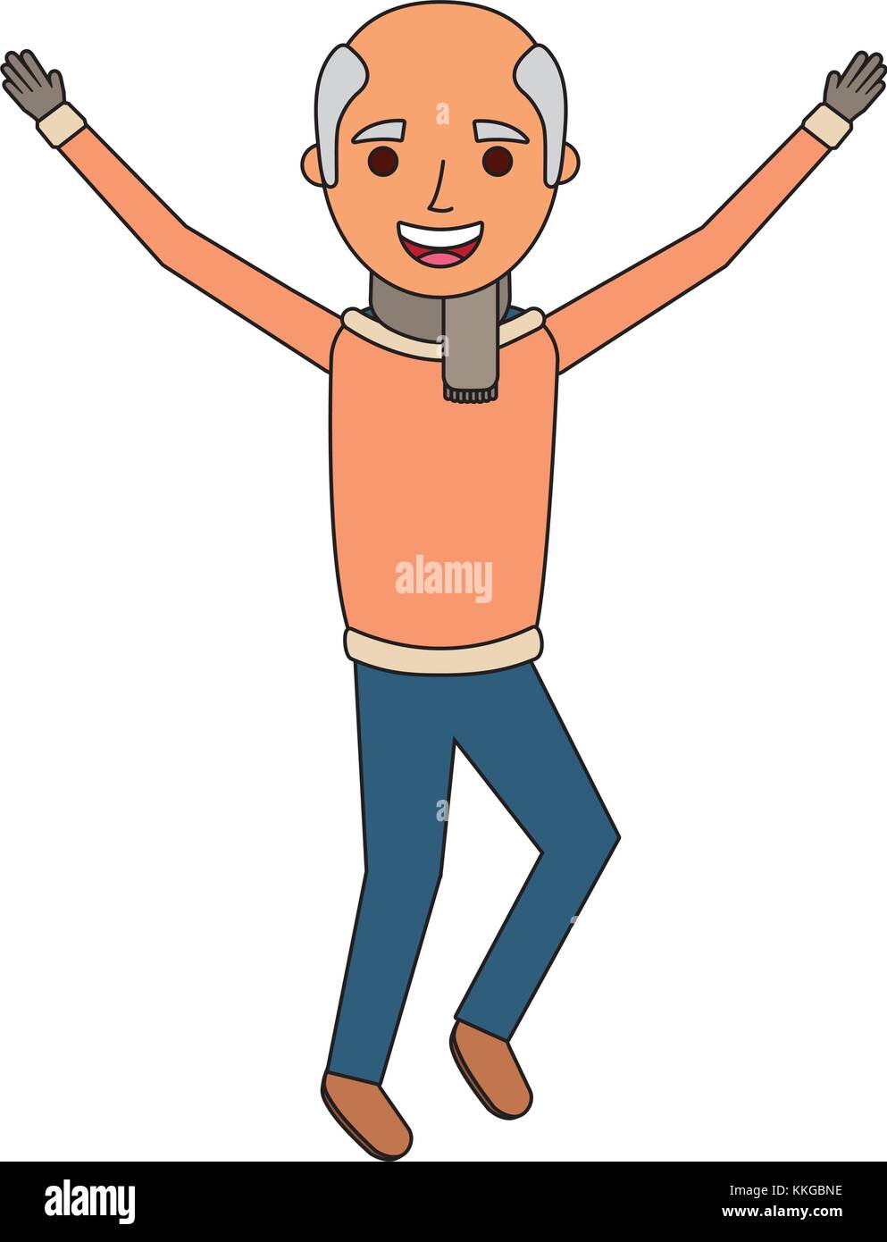 old man happy grandfather hands up character vector illustration Stock ...