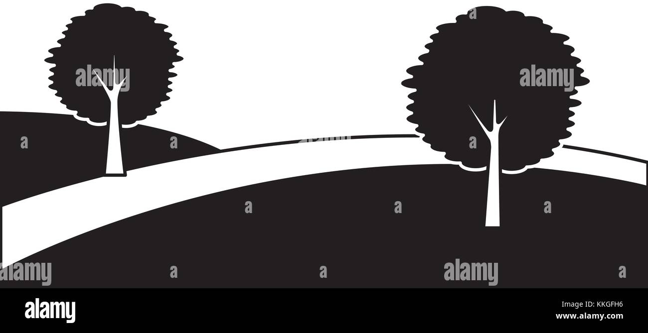 landscape with two trees on the hill Stock Vector Image & Art Alamy