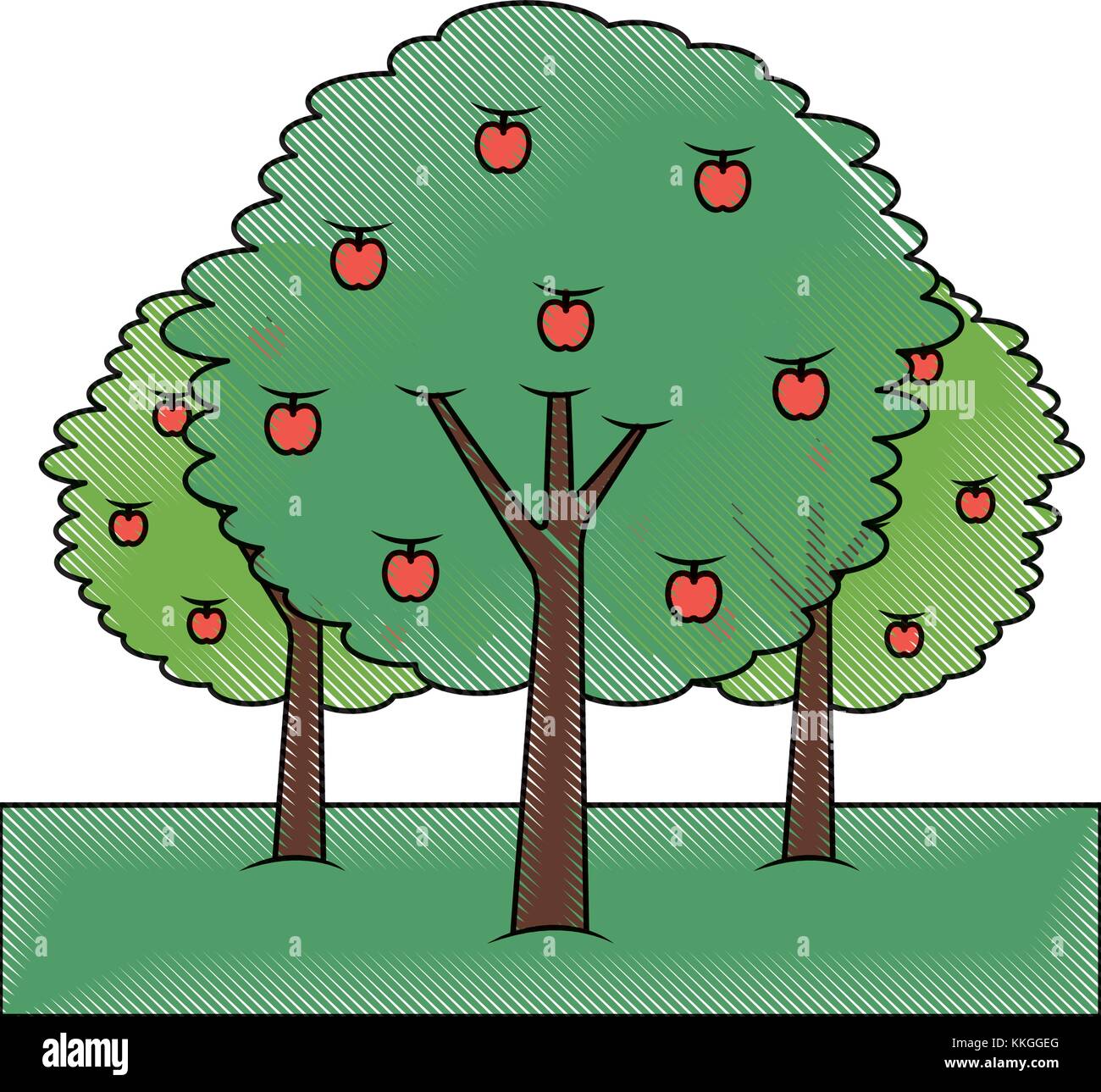 three apple trees bush foliage fruit natural Stock Vector Image & Art