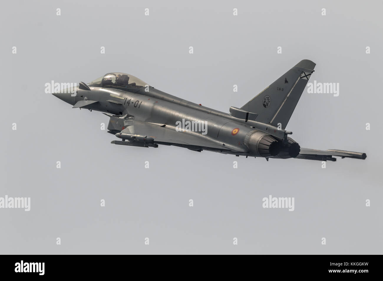 MOTRIL, GRANADA, SPAIN-JUN 09: Aircraft Eurofighter Typhoon C-16 taking part in a exhibition on the 12th international  airshow of Motril on June 09,  Stock Photo