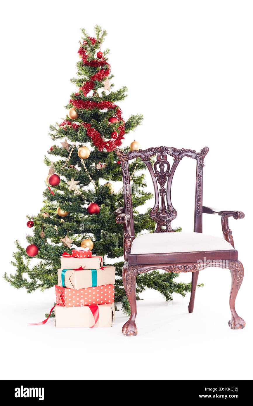 Chair near Christmas tree Stock Photo