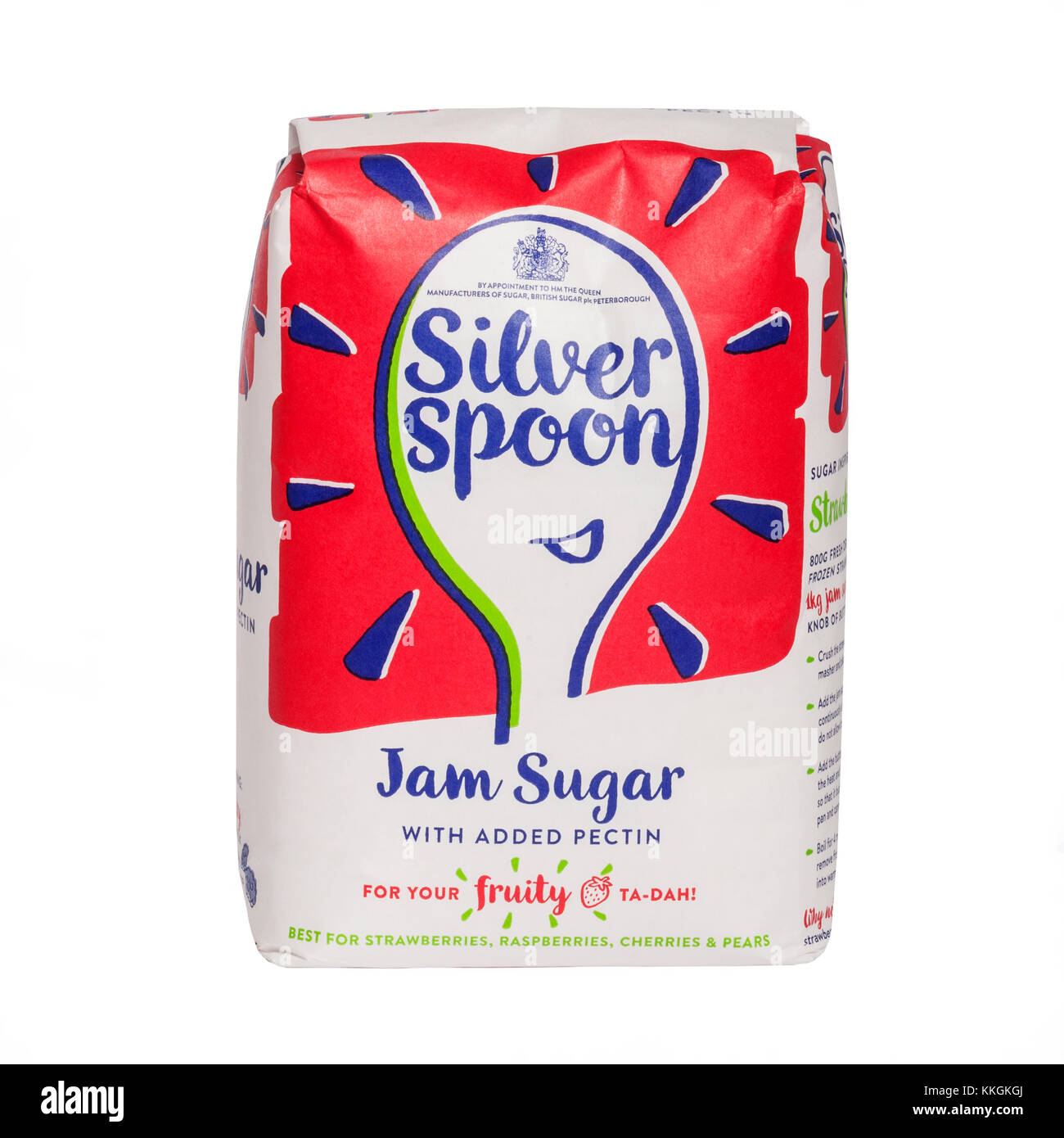 Silver Spoon Jam Sugar on a white background Stock Photo