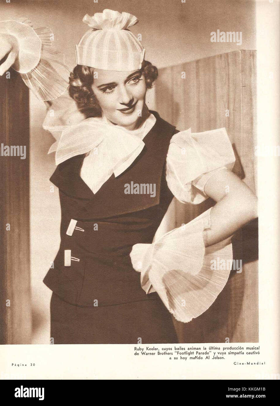 Ruby Keeler, an American actress and dancer, was featured in an Argentinean magazine advertisement. The ad showcased her talent and popularity during her peak career years. Ruby Keeler was known for her roles in musical films during the early 1930s and her dance performances that made her a well-known figure in Hollywood and beyond. Stock Photo