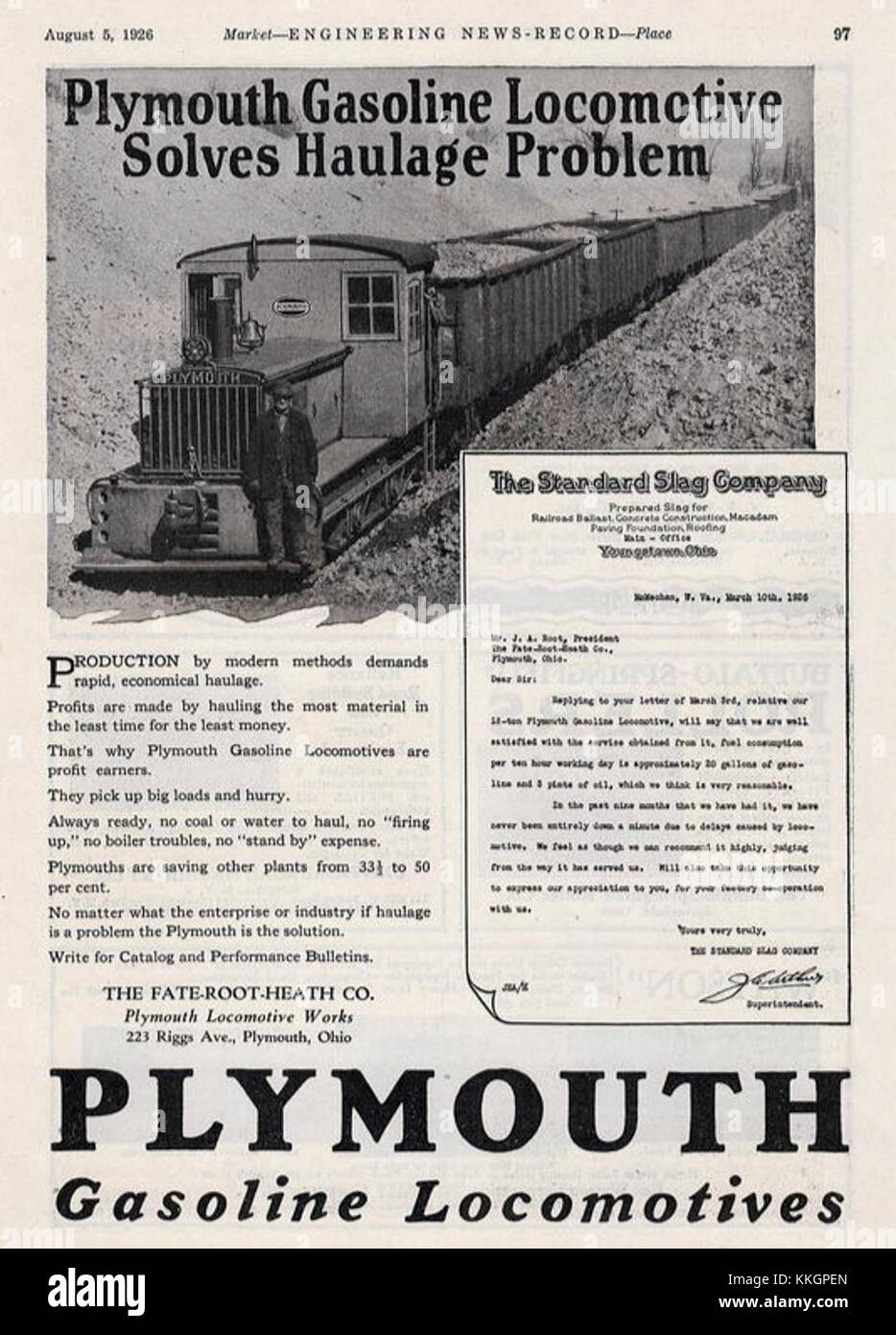 The ad from Plymouth Works in August 1926 showcases the