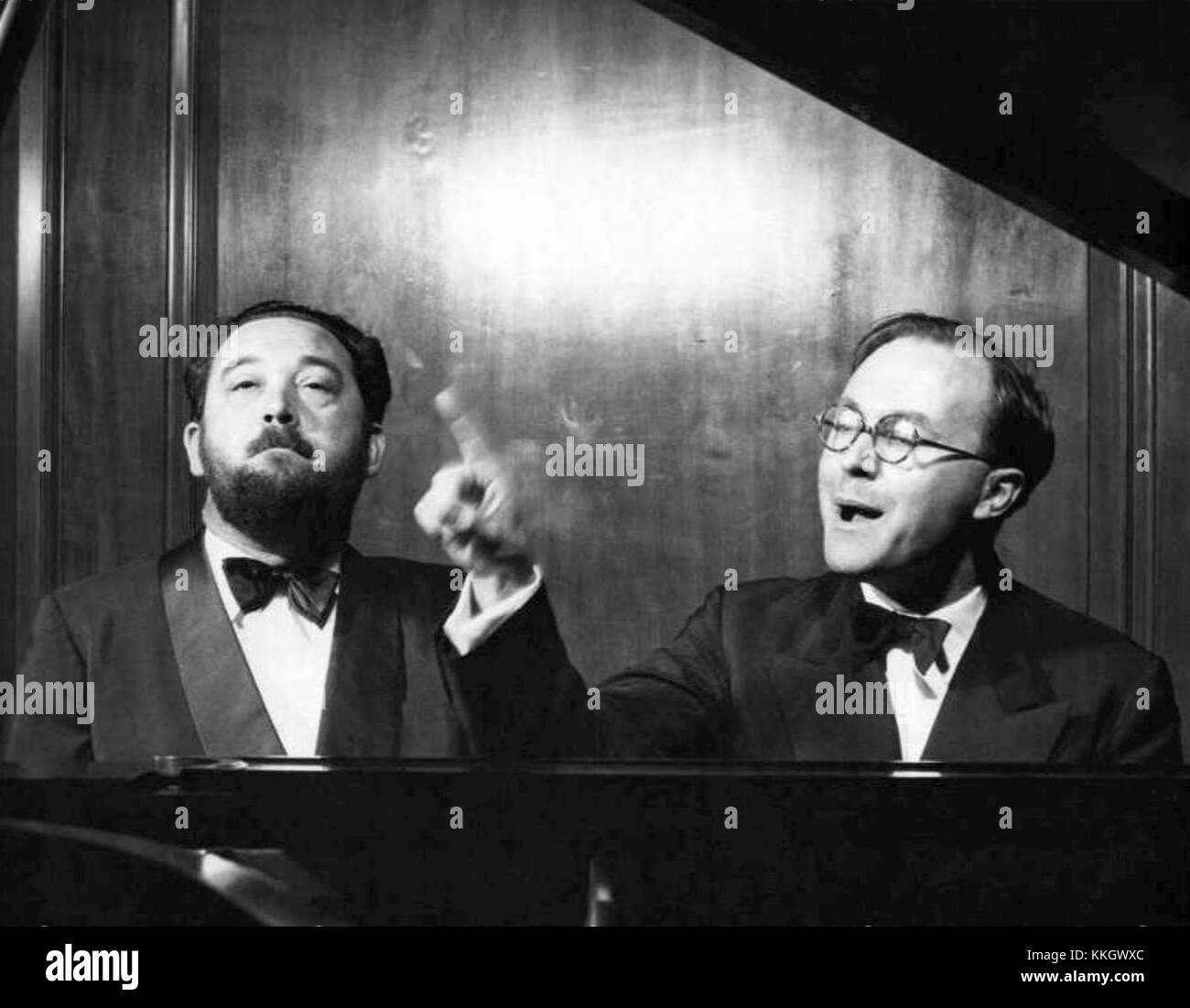 'At the Drop of a Hat' is a musical comedy revue by Flanders and Swann, known for its witty songs and humorous performances, performed on Broadway and beloved by audiences. Stock Photo