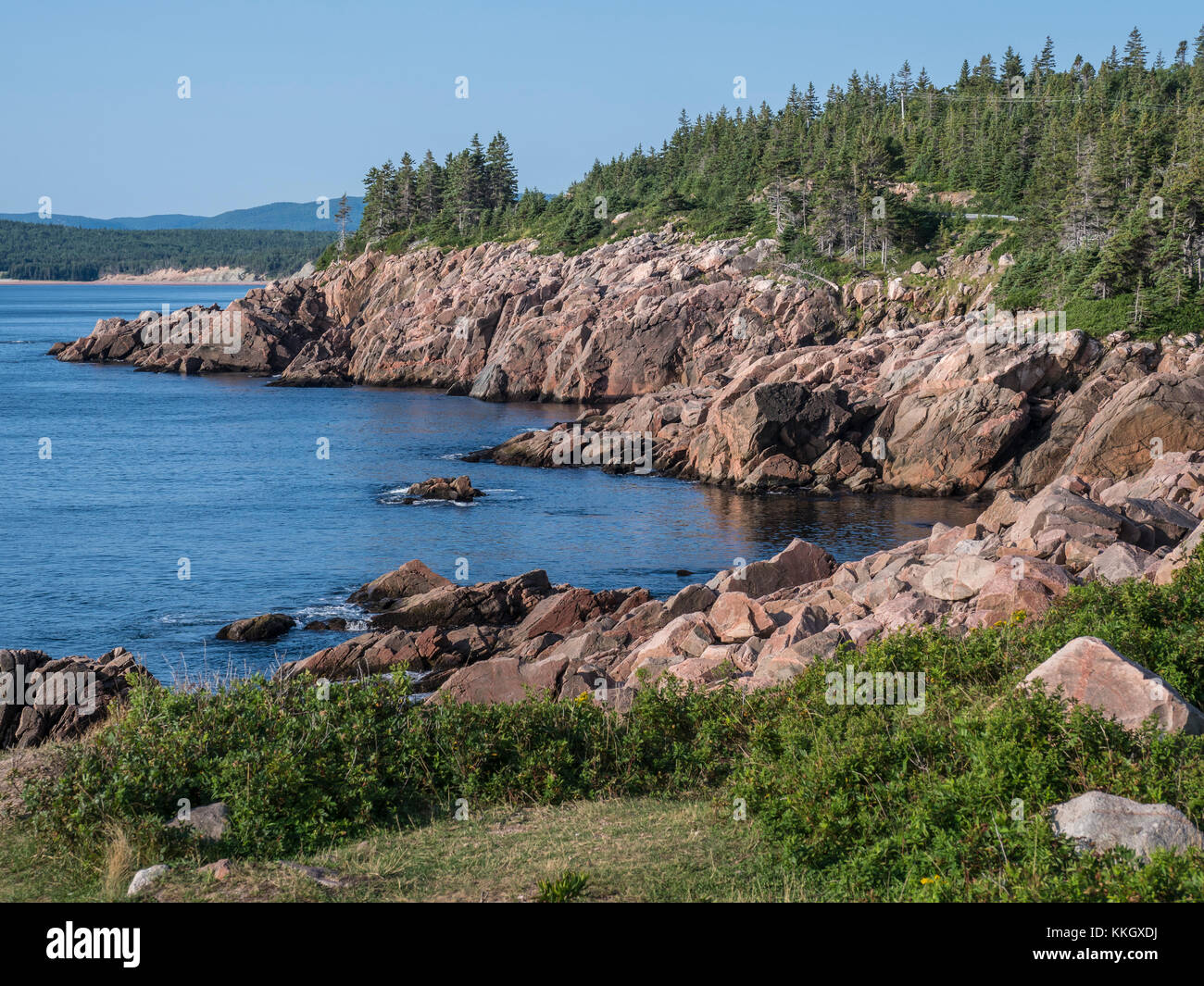 Rocks near Lakies Head, Cabot Trail, Cape Breton Highlands National Park, Cape Breton Island, Nova Scotia, Canada. Stock Photo