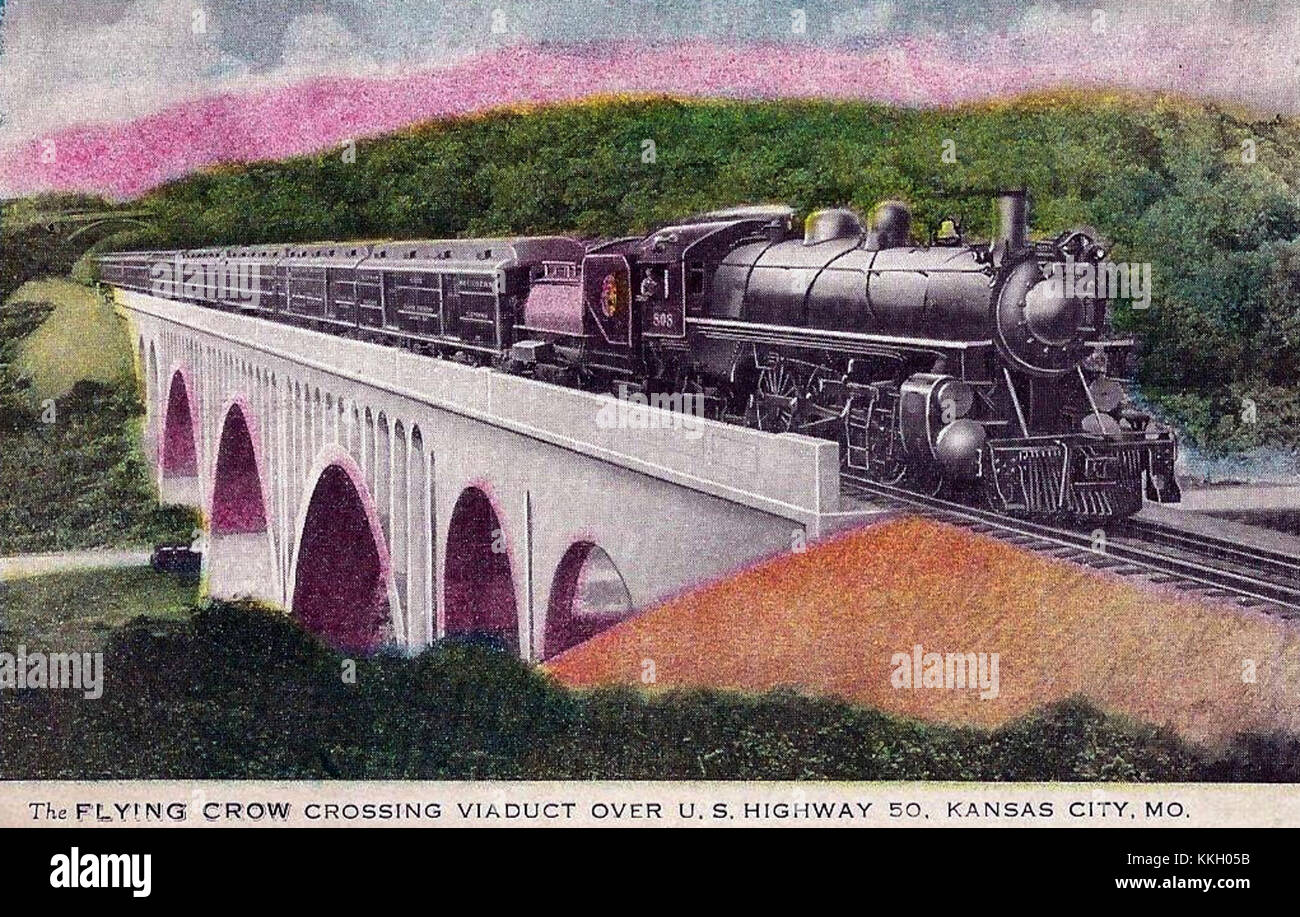 The Flying Crow is a historic locomotive operated by the Kansas City Southern Railway. It is an iconic symbol of American railroading history and has contributed to the legacy of freight transport in the U.S. Stock Photo