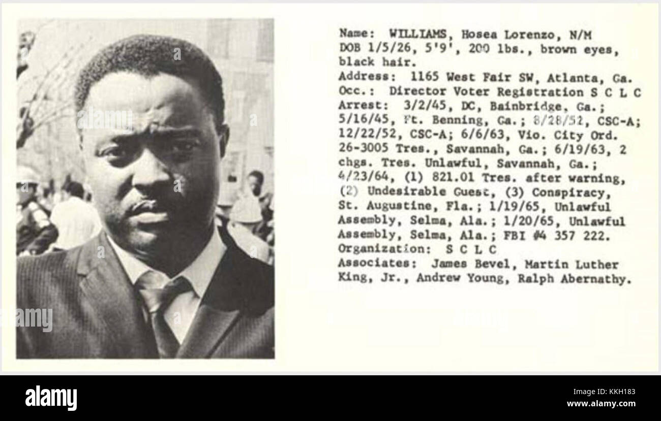 Hosea Williams; from entry in 'Individuals involved in civil disturbances, vol. 2, distributed