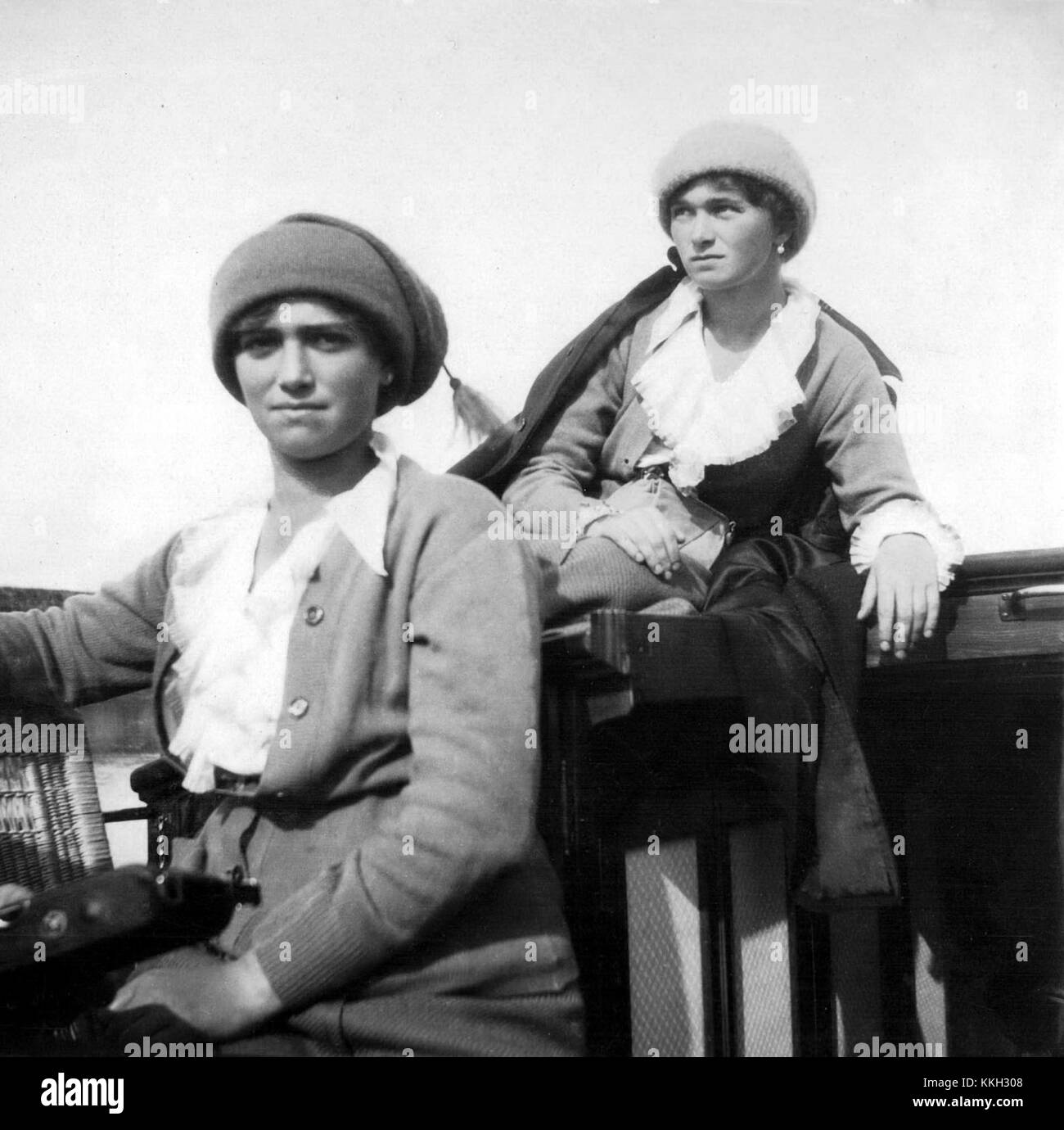 Maria and Olga Nikolaevna of Russia on the Dnieper River Stock Photo