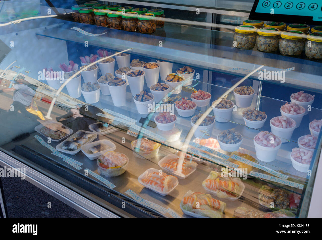 Various British seaside fresh sea food on sale Stock Photo