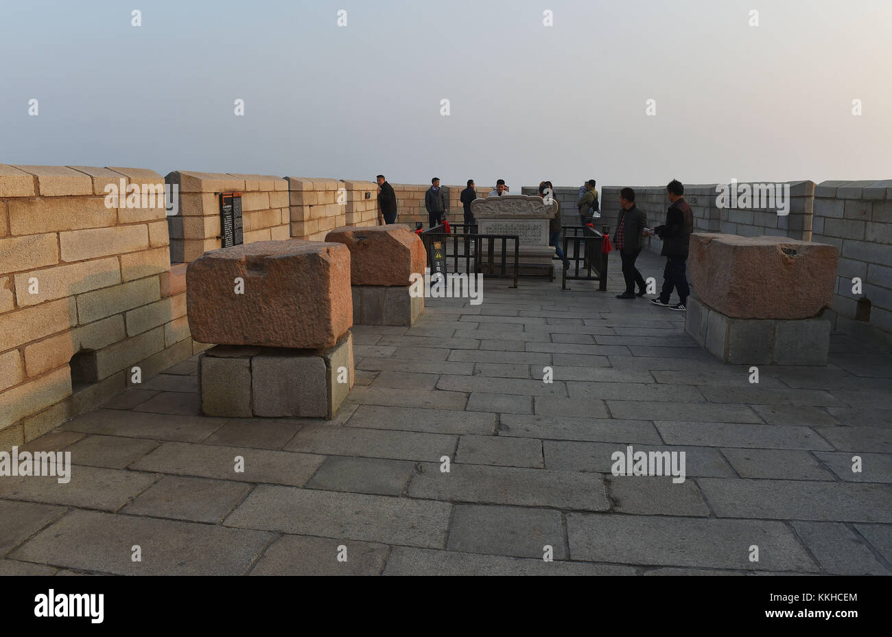 Qinhuangda, Qinhuangda, China. 30th Nov, 2017. Qinhuangdao, CHINA-November 2017:(EDITORIAL USE ONLY. CHINA OUT) .Laolongtou Great Wall, located at Shanhaiguan Scenic Area in Qinhuangdao, north China's Hebei Province, is also known as Old Dragon's Head Great Wall. Laolongtou is where the Great Wall of China meets the sea and was once considered as where the Great Wall of China starts. Laolongtou means Old Dragon'ss Head, so named because the Great Wall here resembles a dragon drinking water from the sea. Laolongtou is the only section of the great wall that extends into the sea. (Credit I Stock Photo