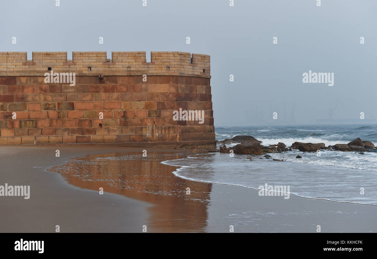 Qinhuangda, Qinhuangda, China. 30th Nov, 2017. Qinhuangdao, CHINA-November 2017:(EDITORIAL USE ONLY. CHINA OUT) .Laolongtou Great Wall, located at Shanhaiguan Scenic Area in Qinhuangdao, north China's Hebei Province, is also known as Old Dragon's Head Great Wall. Laolongtou is where the Great Wall of China meets the sea and was once considered as where the Great Wall of China starts. Laolongtou means Old Dragon'ss Head, so named because the Great Wall here resembles a dragon drinking water from the sea. Laolongtou is the only section of the great wall that extends into the sea. (Credit I Stock Photo