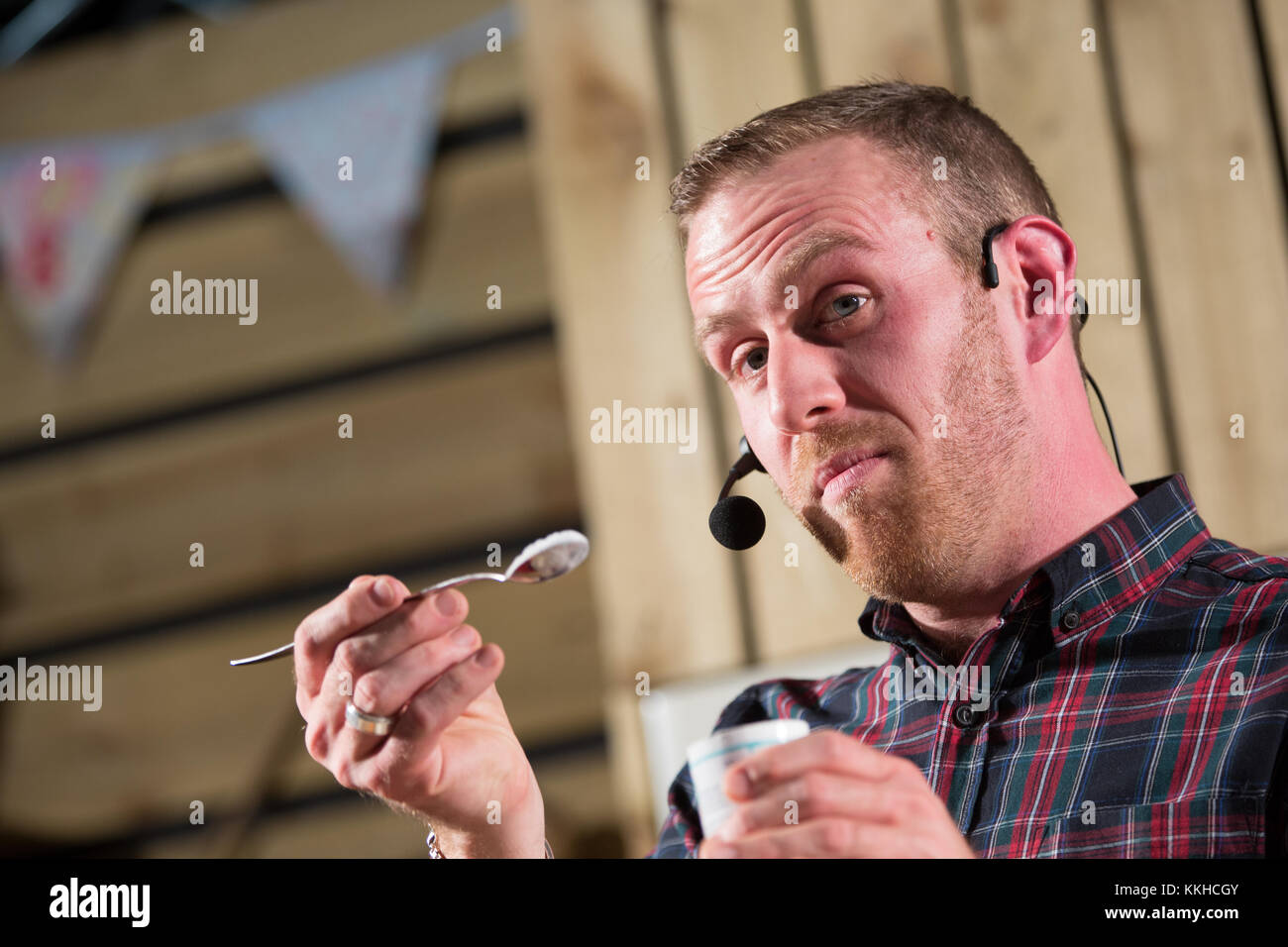 Steven Carter Bailey from this years Great British Bake Off on the Winter Kitchen stage doing a cooking demo inspired by the winter season. Credit: steven roe/Alamy Live News Stock Photo