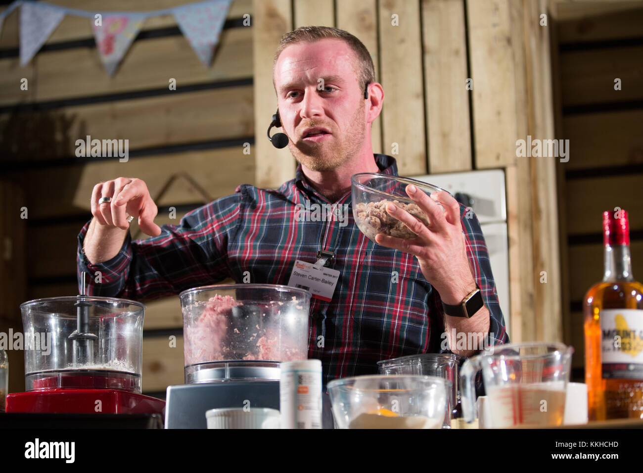 Steven Carter Bailey from this years Great British Bake Off on the Winter Kitchen stage doing a cooking demo inspired by the winter season. Credit: steven roe/Alamy Live News Stock Photo