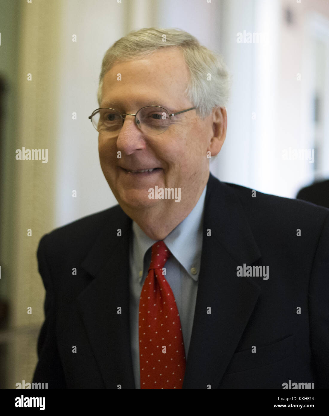 Washington, District of Columbia, USA. 1st Dec, 2017. United States Senate Majority Leader Mitch McConnell (Republican of Kentucky) walks from his office to the Senate chamber for a procedural vote to move forward with voting on the Republican proposed tax reform bill at the United States Capitol in Washington, DC on Friday, December 1, 2017.Credit: Alex Edelman/CNP Credit: Alex Edelman/CNP/ZUMA Wire/Alamy Live News Stock Photo