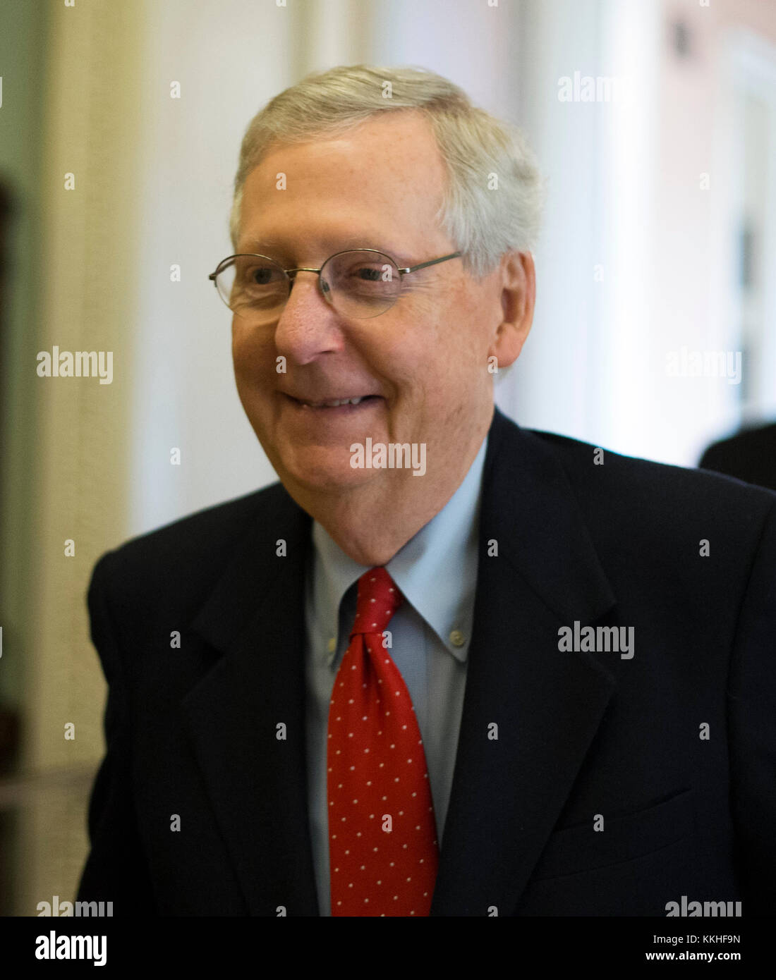 United States Senate Majority Leader Mitch McConnell (Republican of Kentucky) walks from his office to the Senate chamber for a procedural vote to move forward with voting on the Republican proposed tax reform bill at the United States Capitol in Washington, DC on Friday, December 1, 2017. Credit: Alex Edelman/CNP /MediaPunch Stock Photo