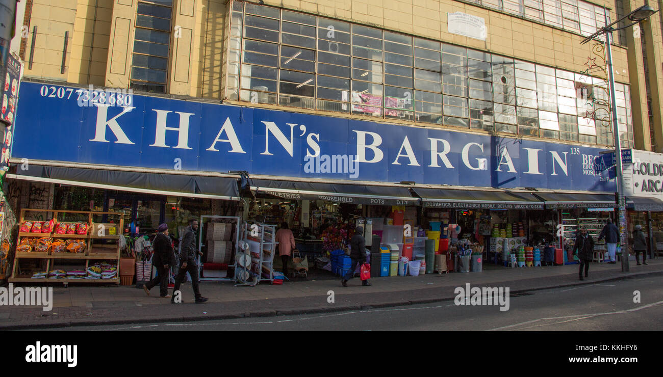 Peckham, London, UK. The large 'Khan's Bargain' shop on Rye Lane. 1