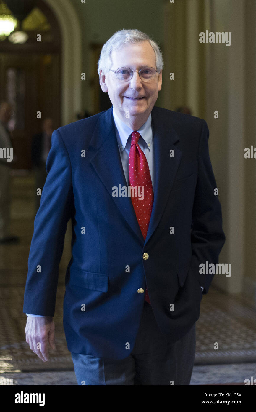 Washington, District of Columbia, USA. 1st Dec, 2017. United States Senate Majority Leader Mitch McConnell (Republican of Kentucky) walks from the US Senate Chamber to his office after a procedural vote to move forward with voting on the Republican proposed tax reform bill in the United States Capitol in Washington, DC on Friday, December 1, 2017. Credit: Alex Edelman/CNP Credit: Alex Edelman/CNP/ZUMA Wire/Alamy Live News Stock Photo