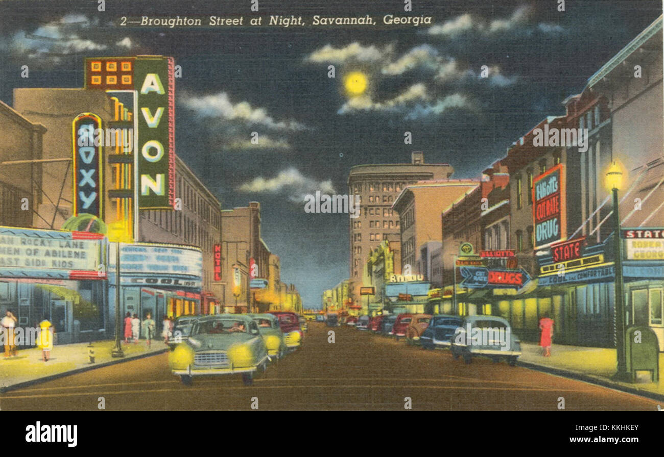 Street Scenes Broughton Street at Night, Savannah Stock