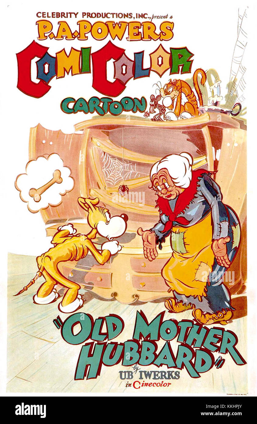 This 1935 poster promotes the nursery rhyme Old Mother Hubbard, a ...
