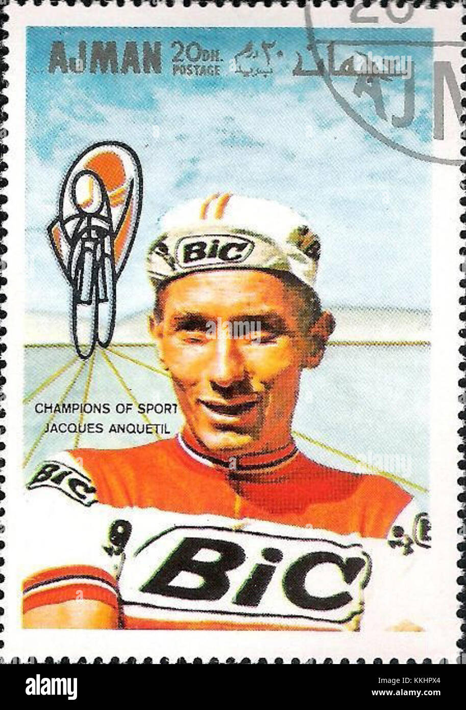 Jacques Anquetil 1969 Ajman stamp Stock Photo