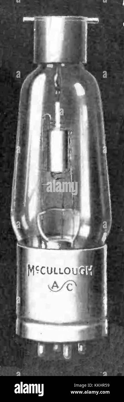 The McCulloch indirectly-heated vacuum tube, developed in 1925, was an important technological advancement in electronics, offering improved efficiency for early radio and telecommunications devices. Stock Photo