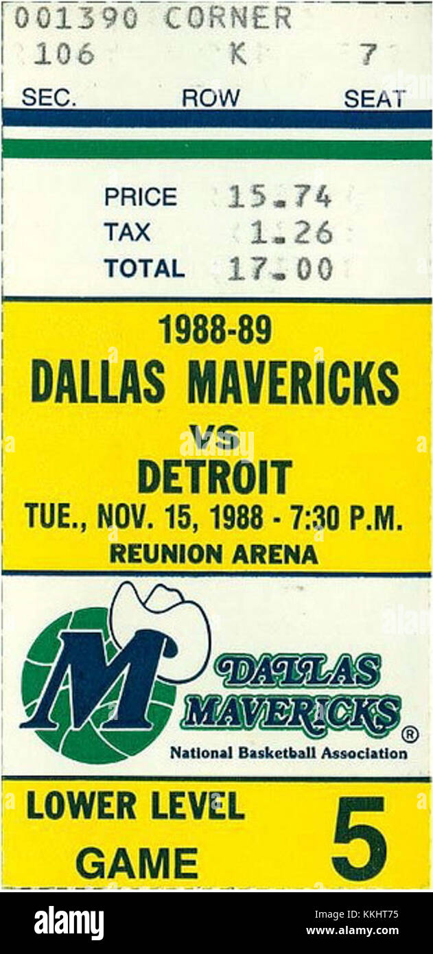 Detroit Pistons at Dallas Mavericks 19881115 (ticket Stock Photo Alamy