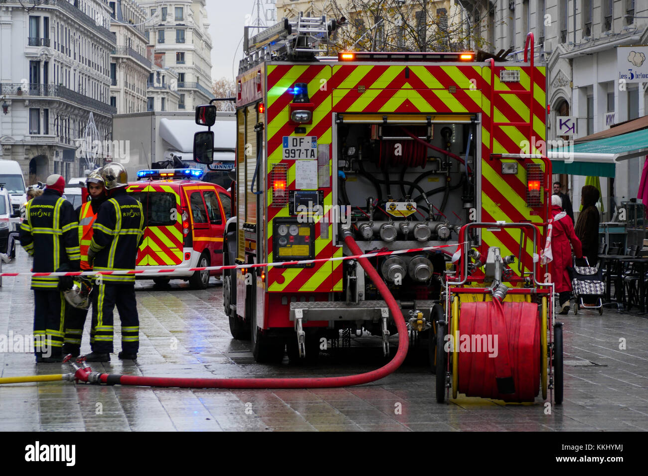 Heavy security disposal after a Gas leak alert in the city center, Lyon