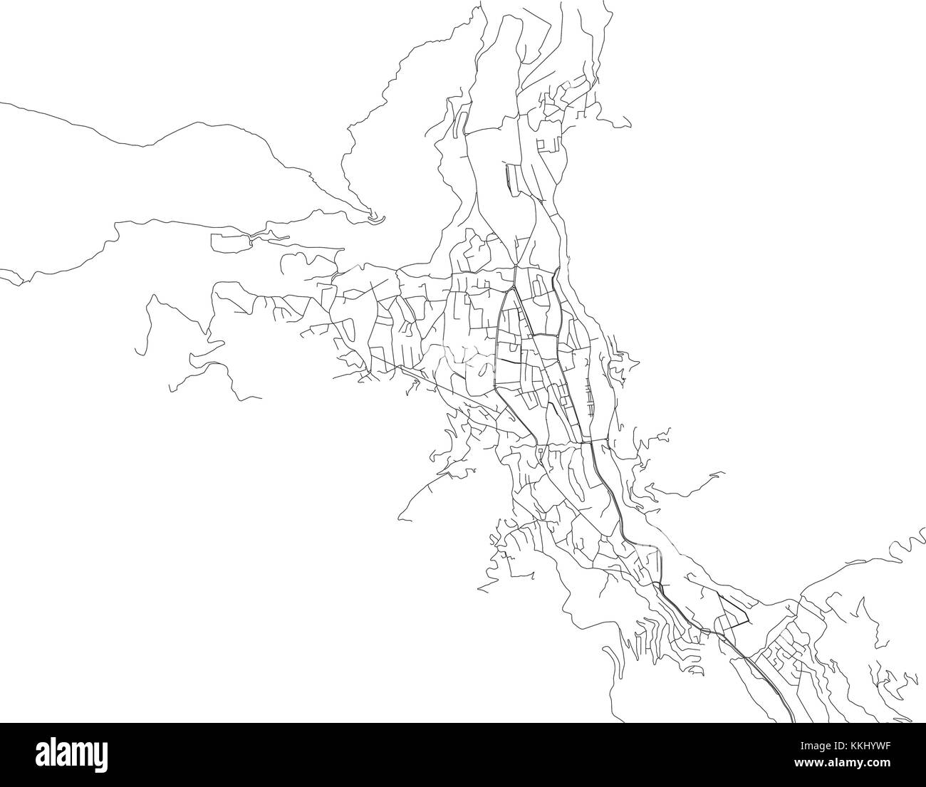 Thimphu roads, city map, Bhutan, streets Stock Vector