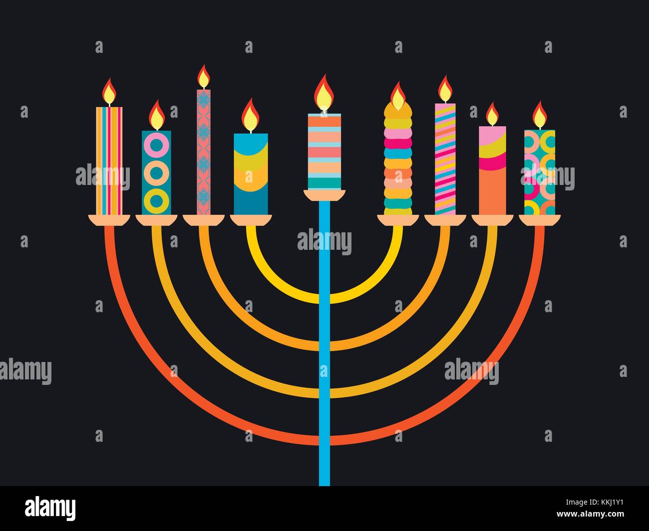 Happy Chanukah. Candlestick with nine candles of different colors