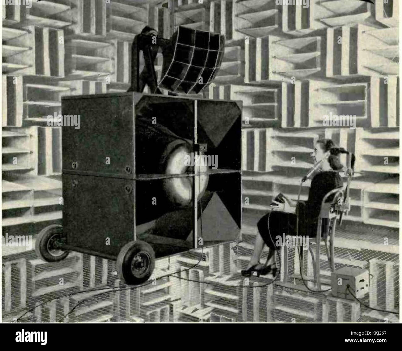 This image captures a hearing acuity test conducted in an anechoic ...