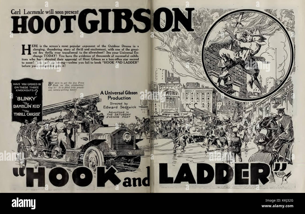 Advertisement for silent film Hook and Ladder Stock Photo