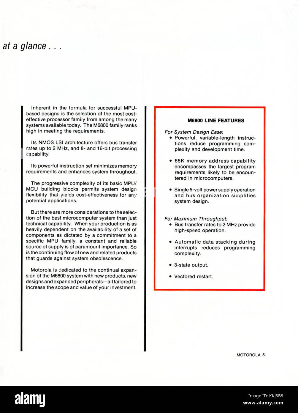 The 1978 Motorola Microcomputer Components page highlights innovations in microcomputer technology, showcasing the company's advancements in electronic components used in early computers. Stock Photo