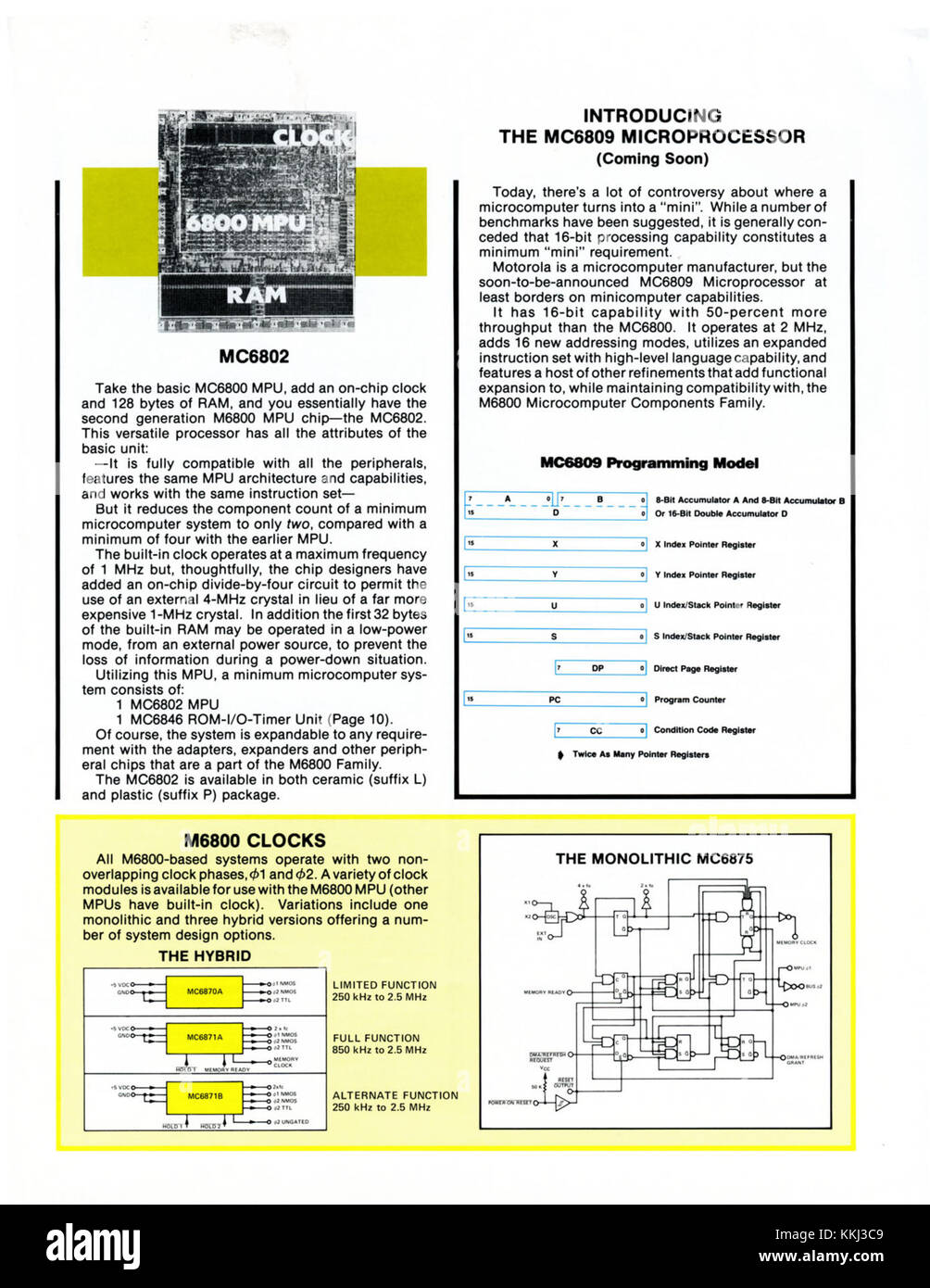 This 1978 page from Motorola showcases microcomputer components, highlighting the company's role in the development of early computing technology. Stock Photo