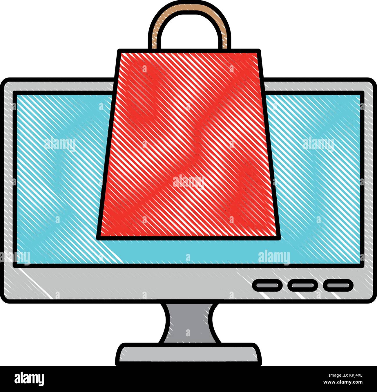 monitor computer with shopping bag vector illustration Stock Vector ...