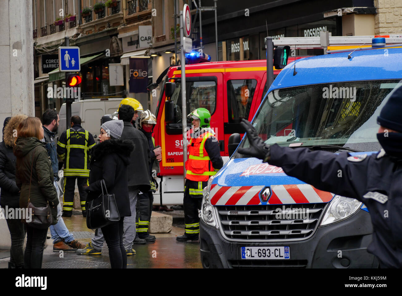 Heavy security disposal after a Gas leak alert in the city center, Lyon