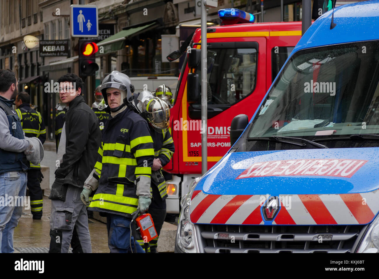 Heavy security disposal after a Gas leak alert in the city center, Lyon