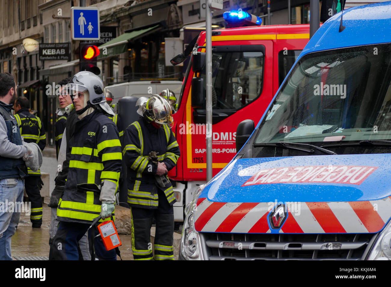 Heavy security disposal after a Gas leak alert in the city center, Lyon